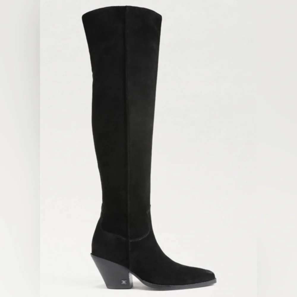 Sam Edelman Julee Over the Knee Boots 8.5 Black Suede Pointed Toe Western Chic